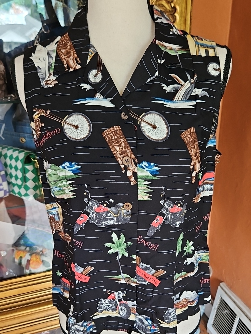 Harley Davidson Vintage Tori Richard Sleeveless Hawaiian Shirt